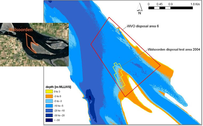 Figure 2. Relocation area at the Walsoorden sandbar, test site 2004 (Vos et al. 2009)