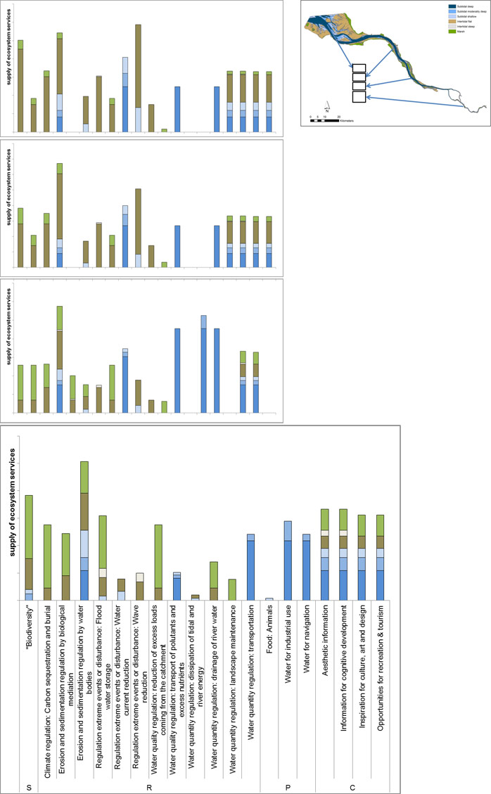 Figure 32: Ecosystem service supply in each salinity zone of the Elbe estuary.
