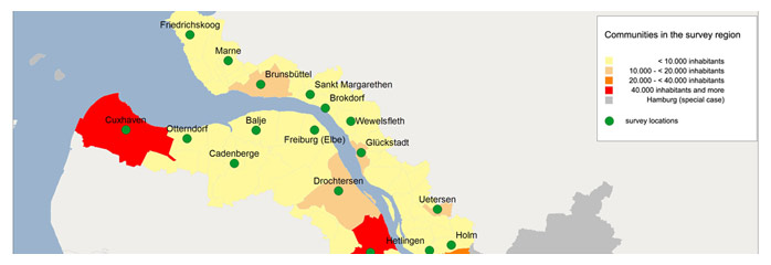 Map 1: Survey locations<br>(data source: Statistisches Bundesamt 2010